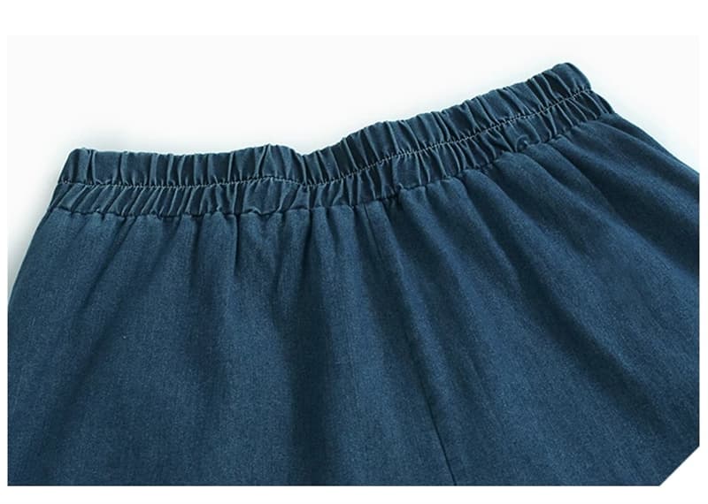 홀로우 아웃 레이스 조각 데님 와이드 레깅스 바지 얇은 스타일 봄 여름 새로운 루즈핏 숨기기 고기 허리밴드 캐주얼 9부 바지 상세 이미지 6
