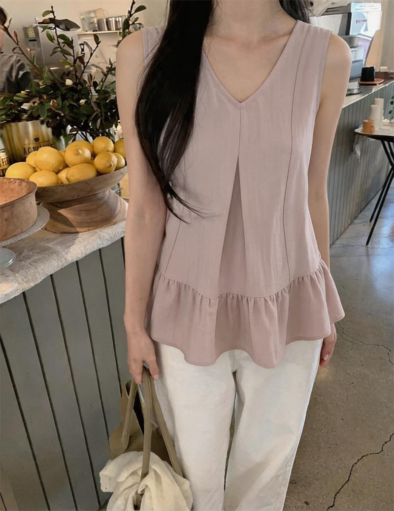 실사 새로운 봄 여름 패션 다용도 여성 V넥 작은 청신 연꽃 잎 패치워크 민소매 다용도 조끼 셔츠 맨위 상세 이미지 2