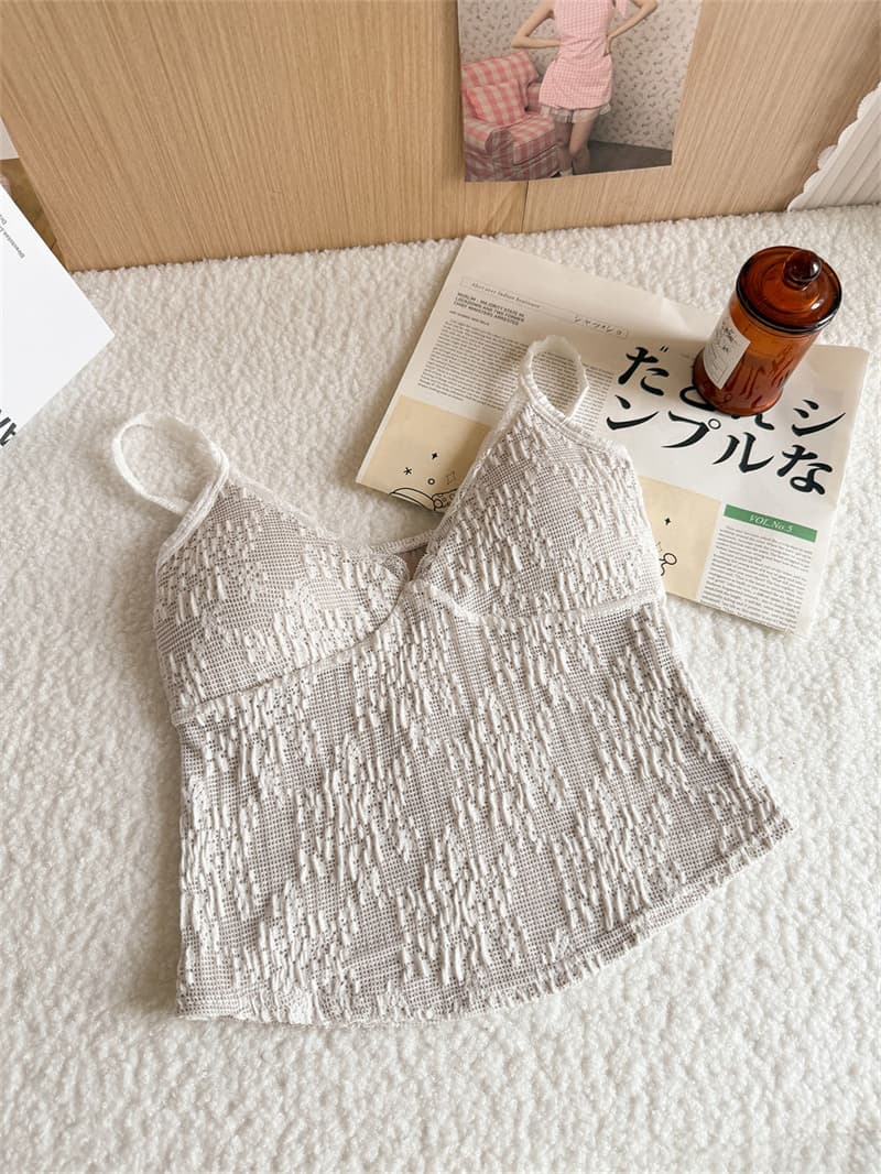 봄 여름 새로운 순수한 욕망 바람 레이스 캐미솔 벨트 가슴 패드 인사이드 가져 가라. 몸매 가꾸기 아름다움 뒤로 민소매 외출용 만나는 여성 상세 이미지 17