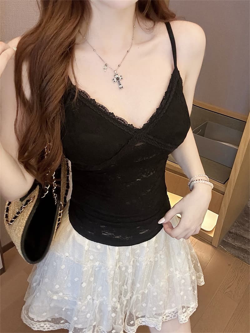 여름 핫걸 순수한 욕망 백리스 레이스 캐미솔 나만의 것을 가져와 라. 가슴 패드 여성 몸매 가꾸기 슬림해 보이는 쇼트 스타일 민소매 맨위 트렌디 상세 이미지 29