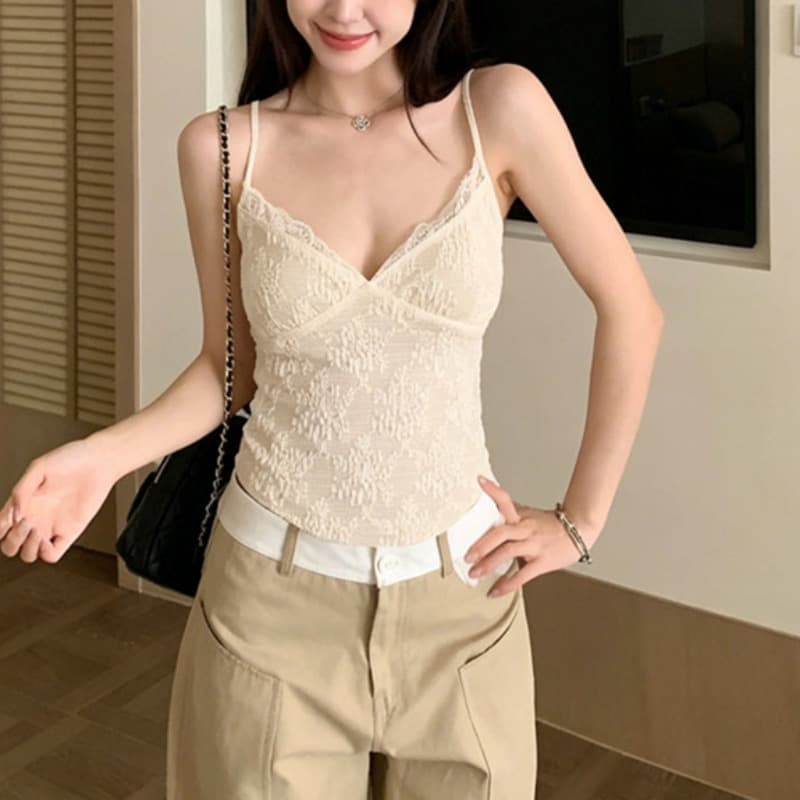 봄 여름 새로운 순수한 욕망 바람 레이스 캐미솔 벨트 가슴 패드 인사이드 가져 가라. 몸매 가꾸기 아름다움 뒤로 민소매 외출용 만나는 여성 이미지 2