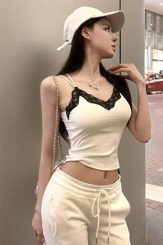 레이스 조각 캐미솔 2026 여름 외출용 몸매 가꾸기 벨트 가슴 패드 하나 생체 내 가져 가라. 민소매 만나는 맨위 이미지 6