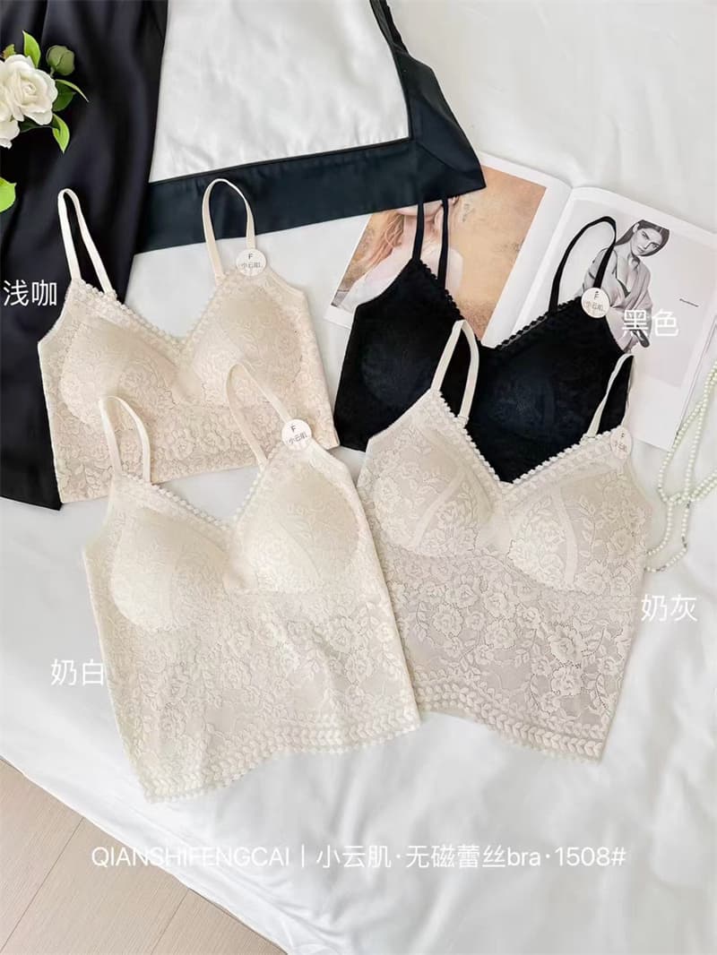 비 실사 감소되지 않음 프랑스식 빛 럭셔리 레이스 캐미솔 아름다움 멜빵 가슴 패드 V넥 속옷 순수한 욕망 다용도 인사이드 가져 가라. 상세 이미지 2