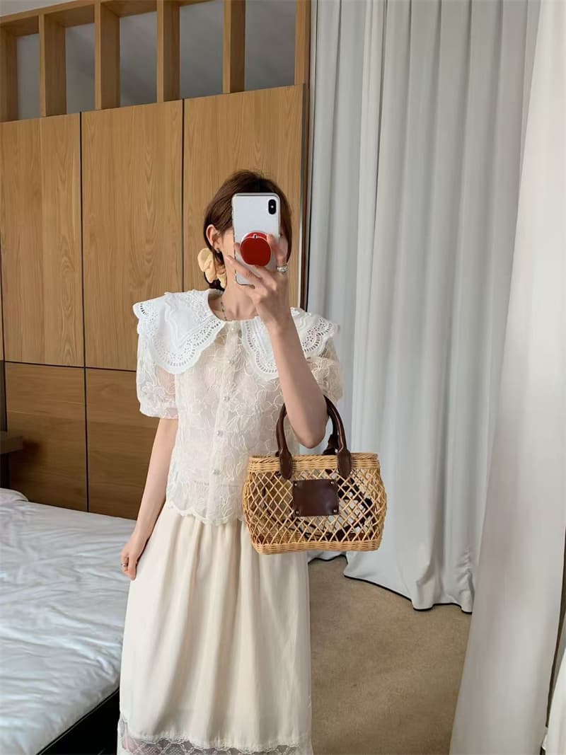 실사 베이비 칼라 레이스 여성 셔츠 빛 럭셔리 고급 센스 2026 새로운 여름 기본 셔츠 달콤함 품격 맨위 상세 이미지 5