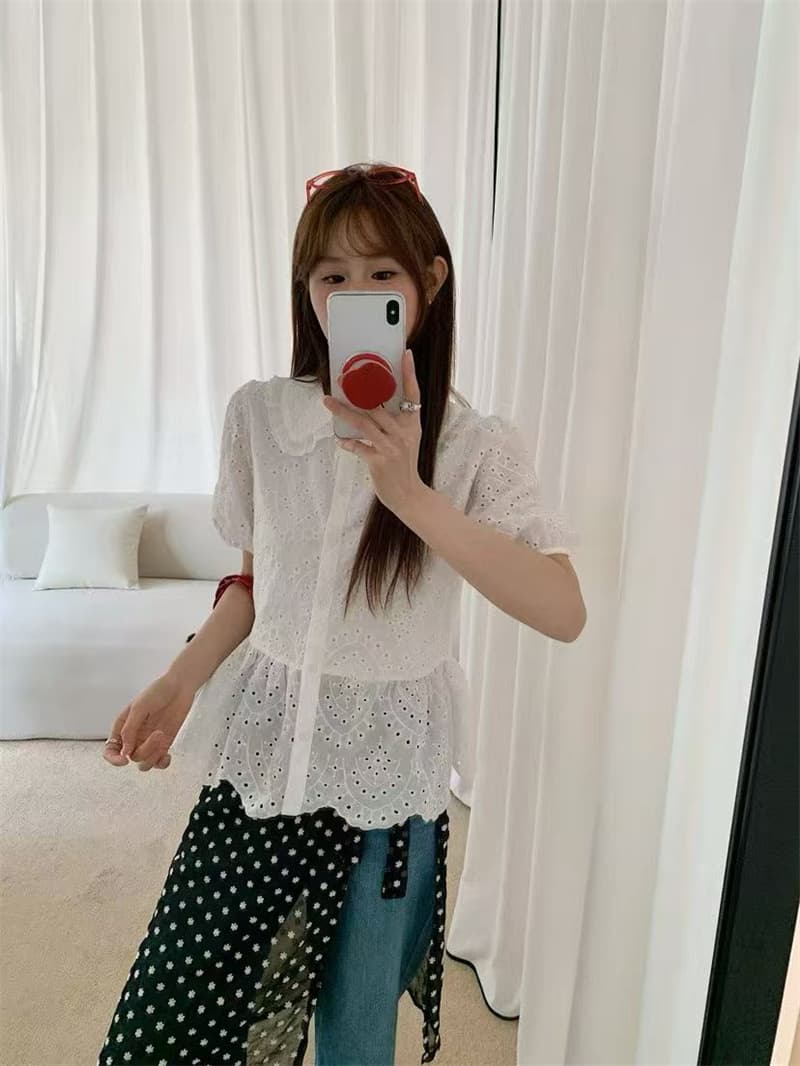 실사 여름 새로운 한 긴팔 꽃 레이스 조각 자수 패션 레이스 셔츠 셔츠 포함 투피스 조끼 상세 이미지 8