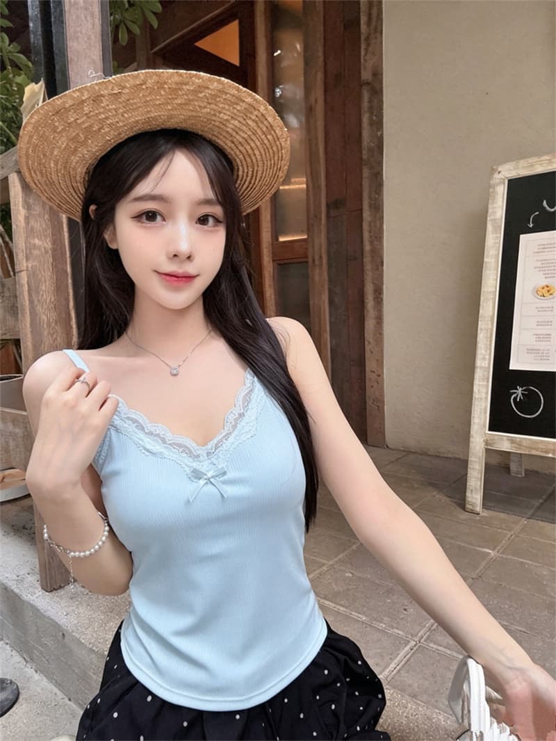 2026 여름 레이스 구덩이 기사 작은 슬링 조끼 여성 벨트 가슴 패드 인사이드 가져 가라. 외출용 몸매 가꾸기 슬림해 보이는 쇼트 스타일 맨위 상세 이미지 33