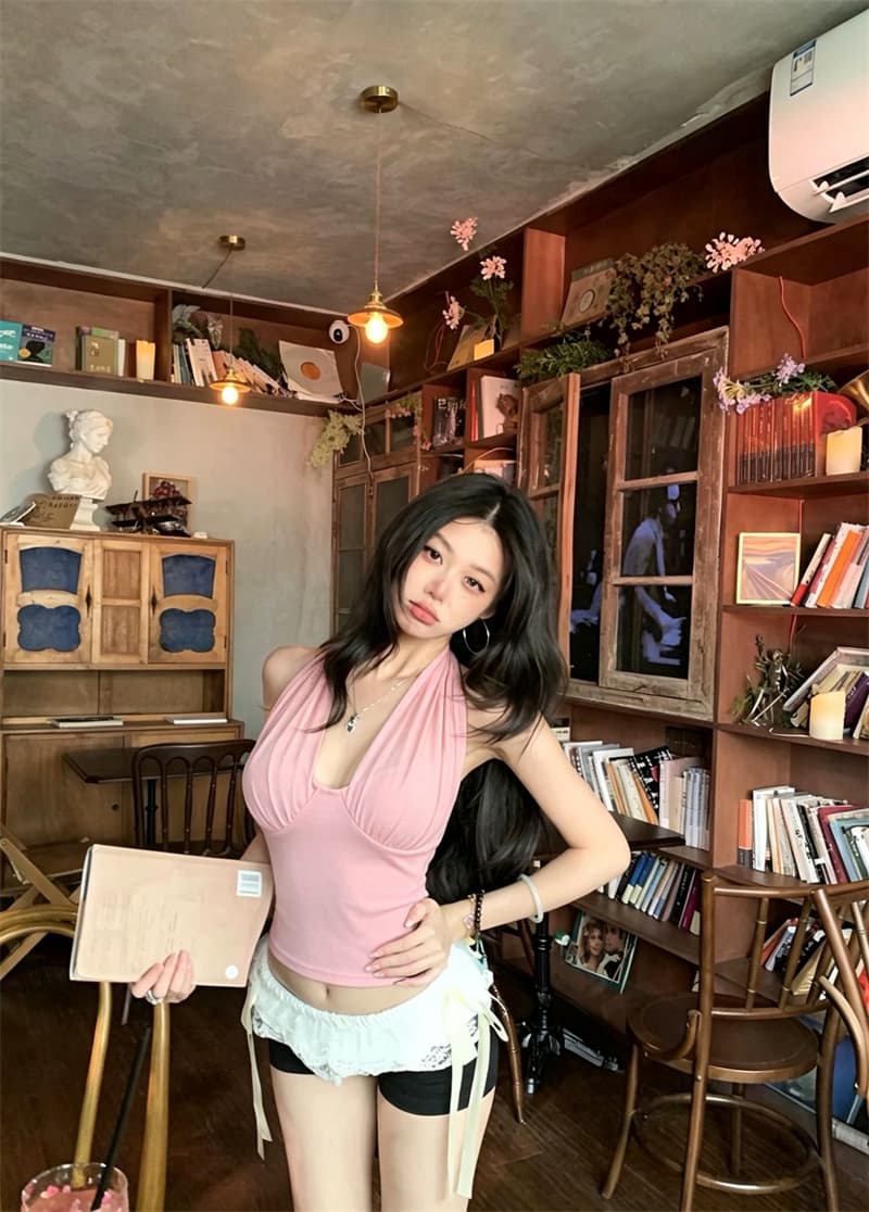 실사 정가 감소되지 않음 26 년 새로운 캐미솔 허리 수축 슬림해 보이는 쇼트 스타일 핫걸 행침 목 맨위 여성 민소매 상세 이미지 27