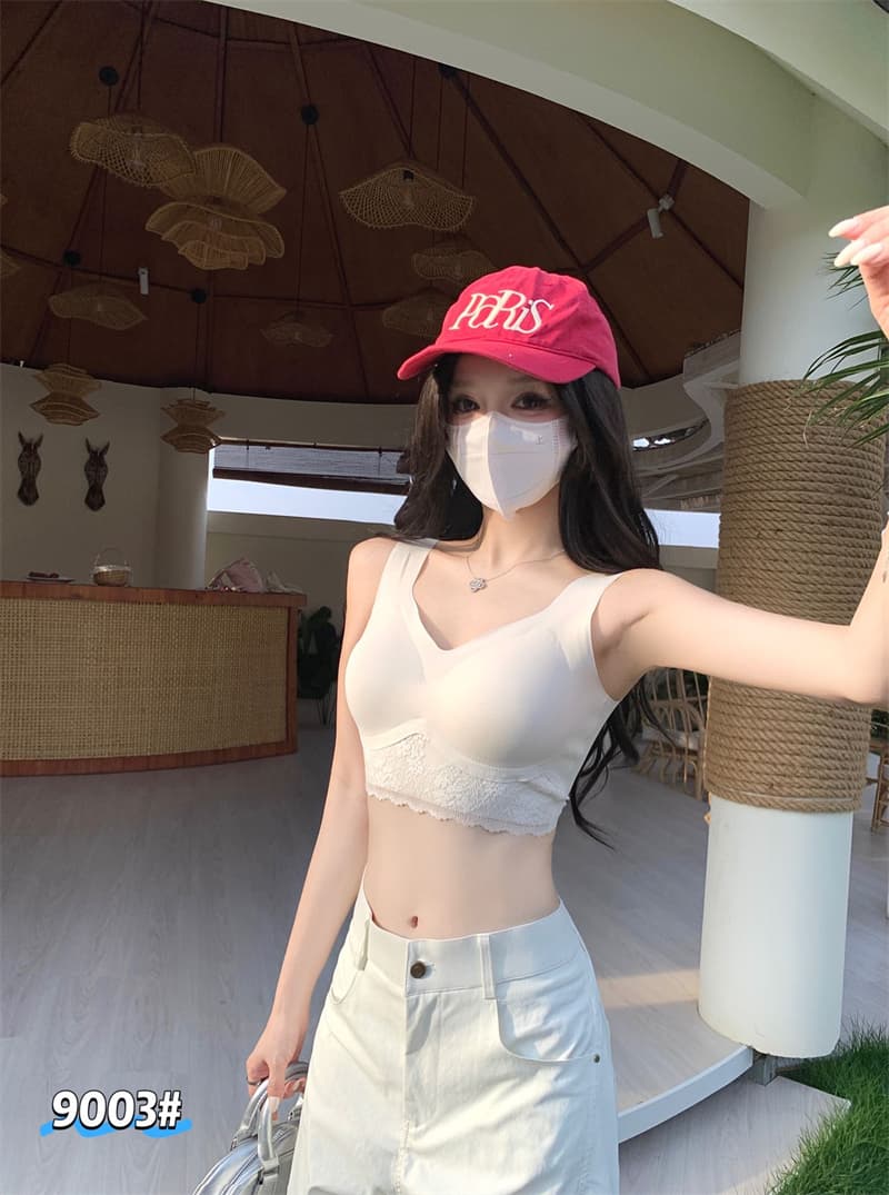 프랑스식 순수한 욕망 얼음 실크 우유 피부 속옷 V넥 레이스 측면 모으다 편안함 고정 컵 튜브탑 여성 없음 흔적 아름다움 뒤로 상세 이미지 14