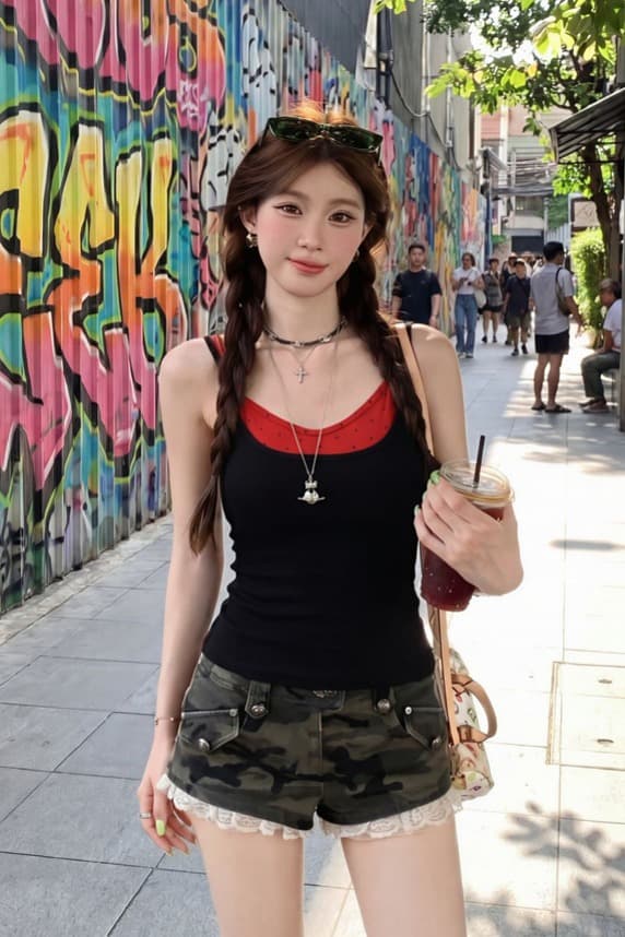 한 부서 달콤한 핫걸 페이크 레이어드 도트 무늬 캐미솔 여름 새로운 계단식 센스 몸매 가꾸기 슬림해 보이는 배색 맨위 트렌디 이미지 6