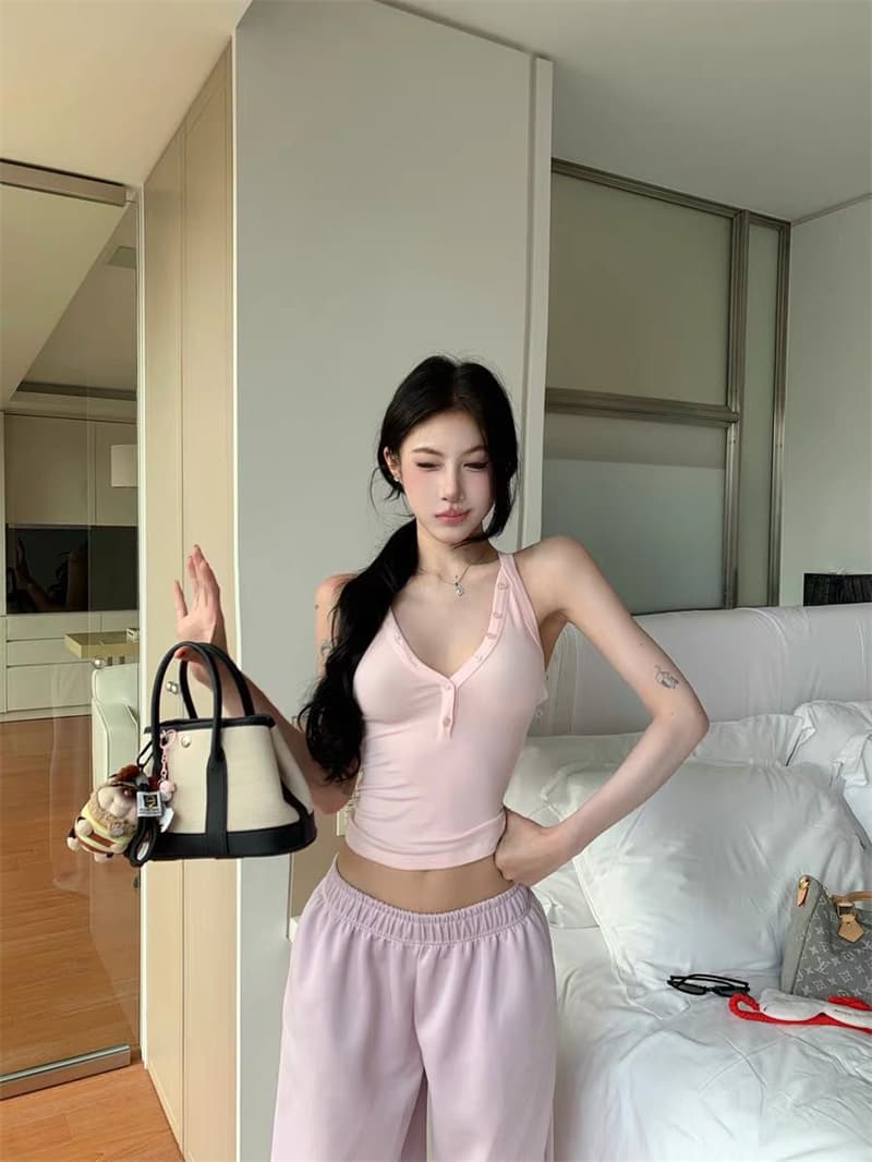 캐미솔 벨트 가슴 패드 여름 새로운 패션 V넥 단추 만나는 캐주얼 작은 셔츠 몸매 가꾸기 슬림해 보이는 맨위 상세 이미지 28