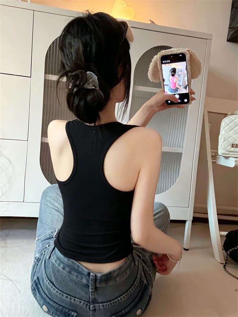 벨트 가슴 패드 여름 기초 섹션 행침 목 아름다움 뒤로 스트라이프 캐미솔 외출용 만나는 백리스 민소매 맨위 상세 이미지 33