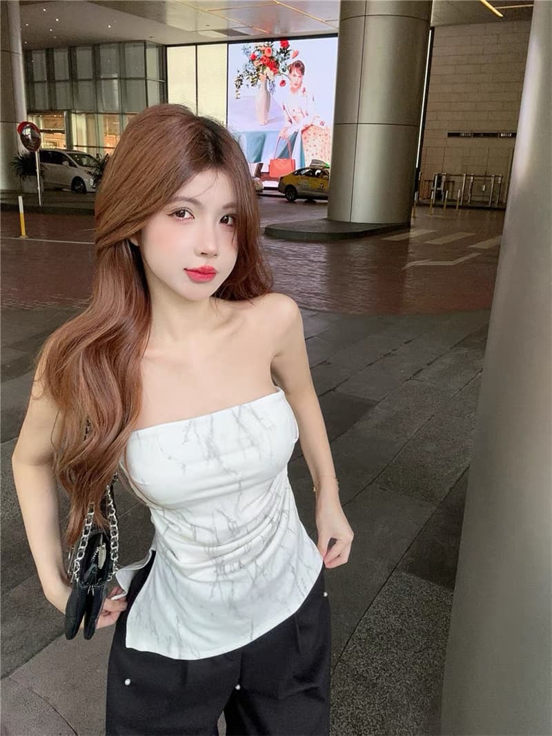 불규칙 트임 캐미솔 여름 태국 사람 스타일 작은 대중 달콤한 핫걸 오프숄더 튜브탑 맨위 포장 가슴 외출용 상세 이미지 26