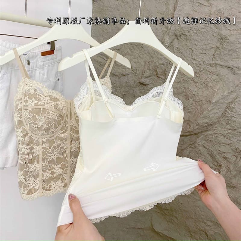 힘 공장 여름 프랑스식 레이스 캐미솔 속옷 여성 벨트 가슴 패드 몸매 가꾸기 아름다움 뒤로 없음 흔적 수 있습니다. 외출용 이미지 4