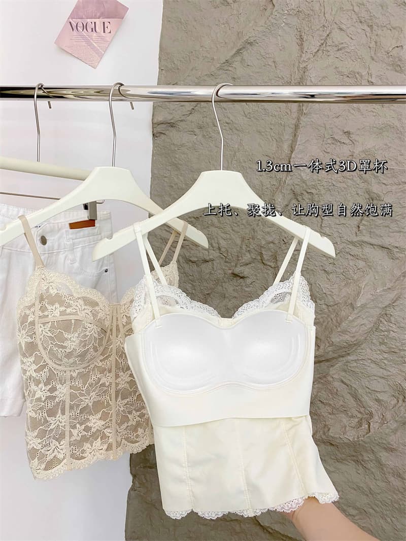 힘 공장 여름 프랑스식 레이스 캐미솔 속옷 여성 벨트 가슴 패드 몸매 가꾸기 아름다움 뒤로 없음 흔적 수 있습니다. 외출용 상세 이미지 12