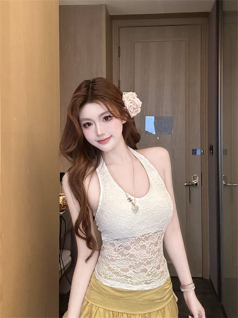 비 실사 감소되지 않음 여름 행침 목 레이스 민소매 아름다움 뒤로 외출용 조끼 새로운 벨트 가슴 패드 몸매 가꾸기 맨위 여성 상세 이미지 14