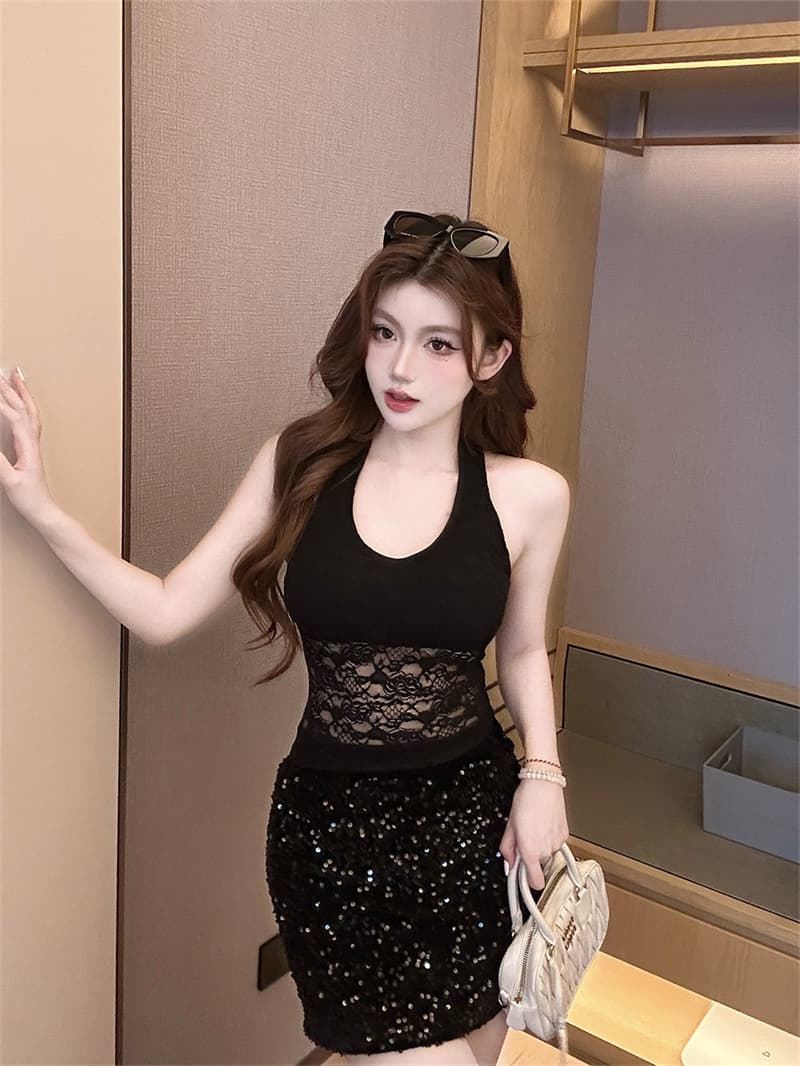 비 실사 감소되지 않음 여름 행침 목 레이스 민소매 아름다움 뒤로 외출용 조끼 새로운 벨트 가슴 패드 몸매 가꾸기 맨위 여성 상세 이미지 18
