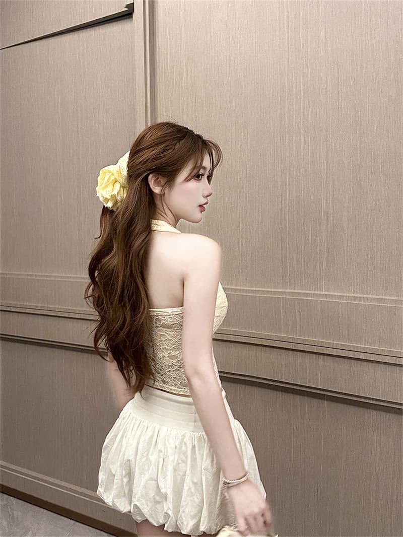 비 실사 감소되지 않음 여름 행침 목 레이스 민소매 아름다움 뒤로 외출용 조끼 새로운 벨트 가슴 패드 몸매 가꾸기 맨위 여성 상세 이미지 22
