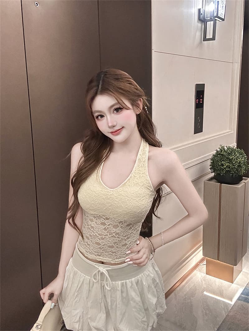 비 실사 감소되지 않음 여름 행침 목 레이스 민소매 아름다움 뒤로 외출용 조끼 새로운 벨트 가슴 패드 몸매 가꾸기 맨위 여성 상세 이미지 25