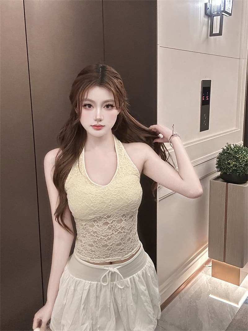 비 실사 감소되지 않음 여름 행침 목 레이스 민소매 아름다움 뒤로 외출용 조끼 새로운 벨트 가슴 패드 몸매 가꾸기 맨위 여성 상세 이미지 26