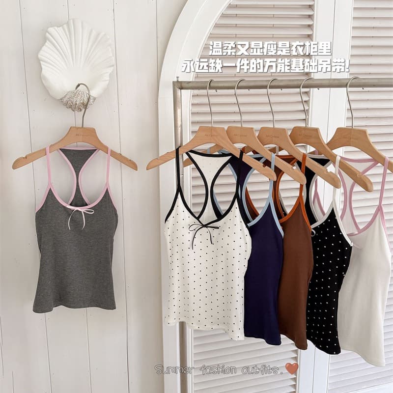 아메리칸 미니멀리즘 부드러운 바람 도트 무늬 디자인 작은 대중 행침 벨트 가슴 패드 조끼 여성 새로운 다용도 고급 맨위