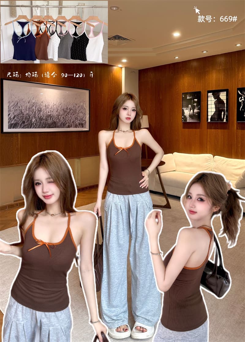 아메리칸 미니멀리즘 부드러운 바람 도트 무늬 디자인 작은 대중 행침 벨트 가슴 패드 조끼 여성 새로운 다용도 고급 맨위 상세 이미지 16