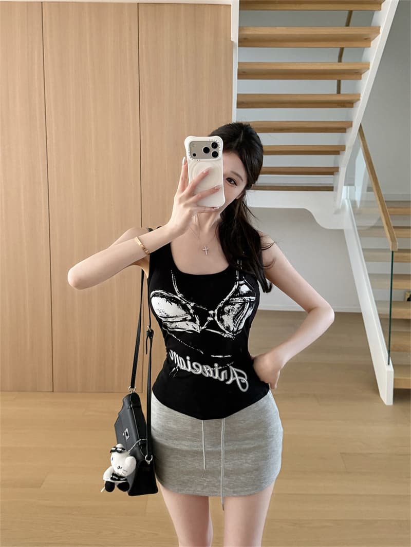 아메리칸 레트로 빨간색 단어 몸매 가꾸기 외출용 캐미솔 여름 새로운 인사이드 가져 가라. 만나는 켜기 벨트 가슴 패드 상세 이미지 20