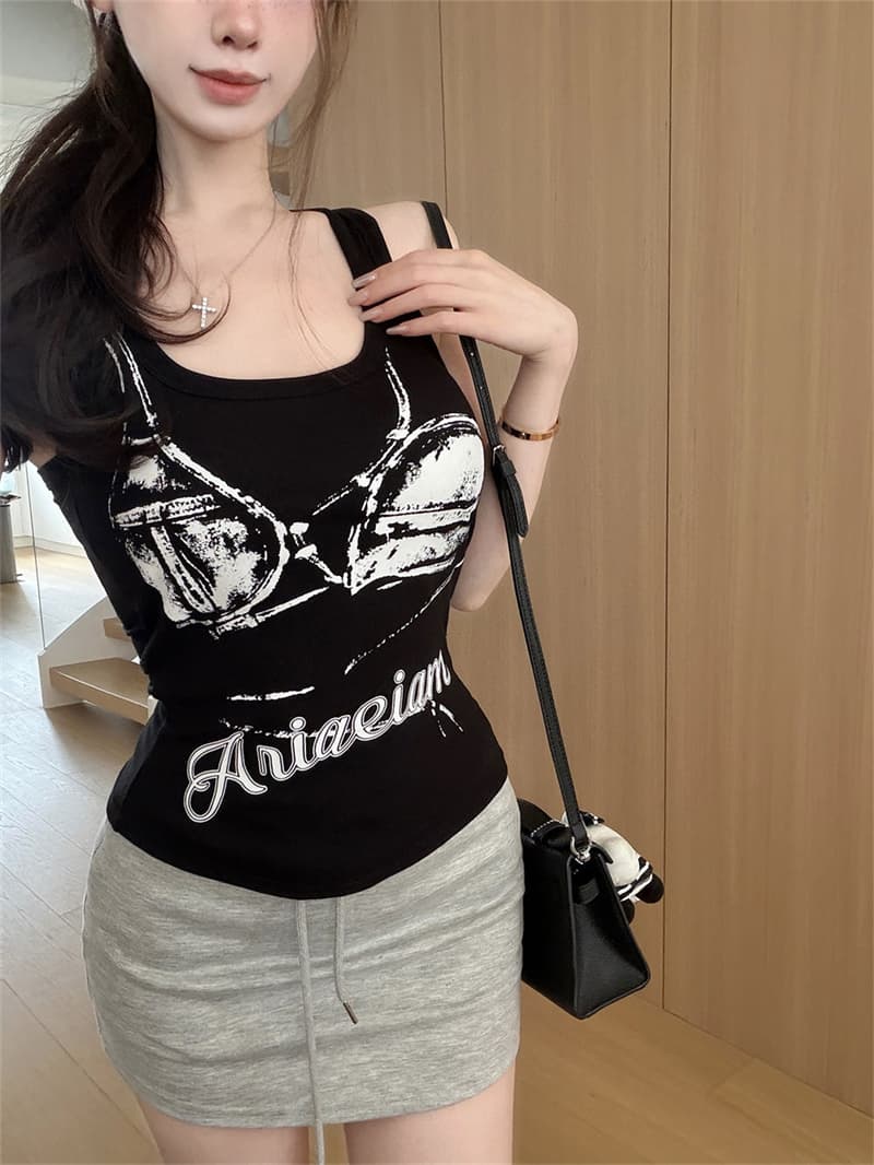 아메리칸 레트로 빨간색 단어 몸매 가꾸기 외출용 캐미솔 여름 새로운 인사이드 가져 가라. 만나는 켜기 벨트 가슴 패드 상세 이미지 23