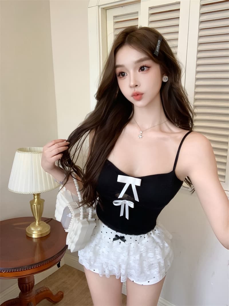 달콤한 매운맛 바람 V넥 나비 매듭 레이스 캐미솔 벨트 가슴 패드 순수한 욕망 섹시함 백리스 슬림해 보이는 다용도 맨위 상세 이미지 18