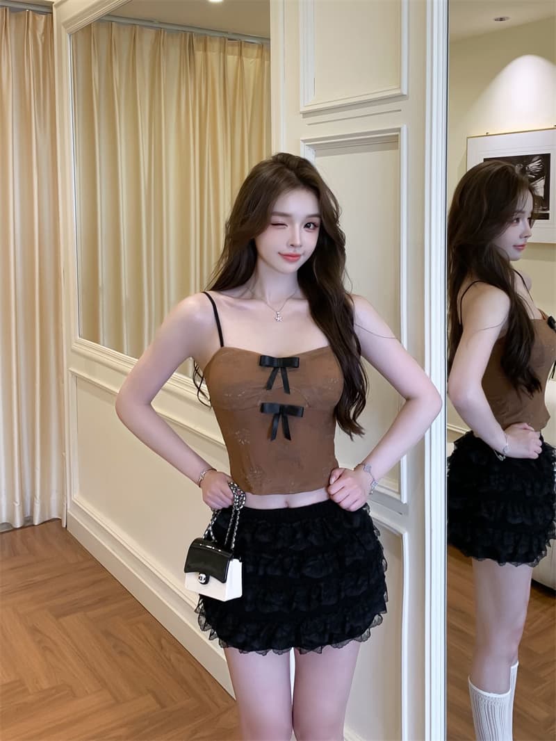 달콤한 매운맛 바람 V넥 나비 매듭 레이스 캐미솔 벨트 가슴 패드 순수한 욕망 섹시함 백리스 슬림해 보이는 다용도 맨위 상세 이미지 22