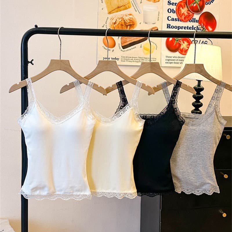 패션 벨트 가슴 패드 레이스 레이스 패치워크 캐미솔 여름 핫걸 바람 섹시함 몸매 가꾸기 슬림해 보이는 맨위 이미지 5