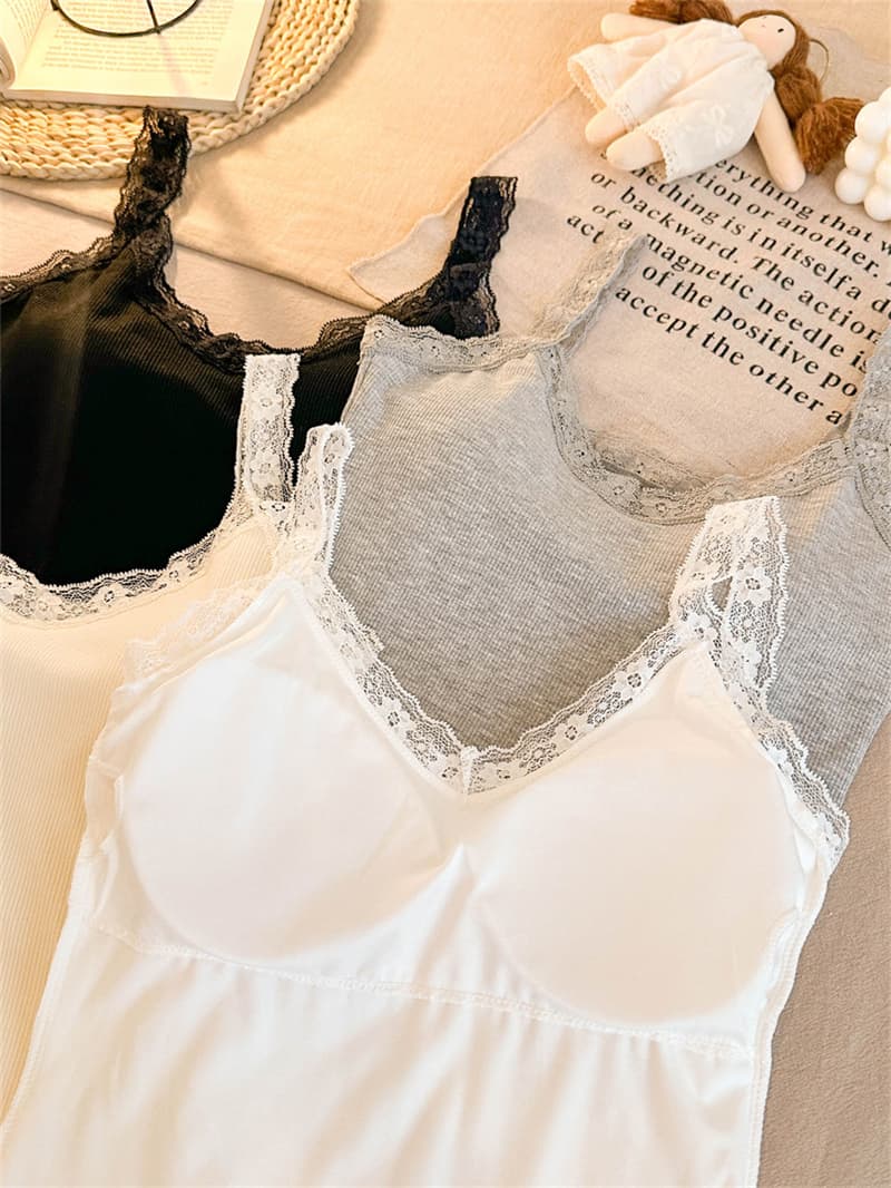 패션 벨트 가슴 패드 레이스 레이스 패치워크 캐미솔 여름 핫걸 바람 섹시함 몸매 가꾸기 슬림해 보이는 맨위 상세 이미지 3