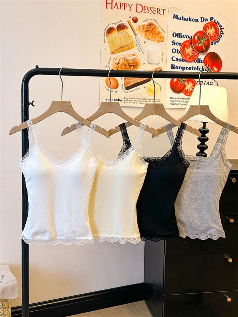패션 벨트 가슴 패드 레이스 레이스 패치워크 캐미솔 여름 핫걸 바람 섹시함 몸매 가꾸기 슬림해 보이는 맨위 상세 이미지 12