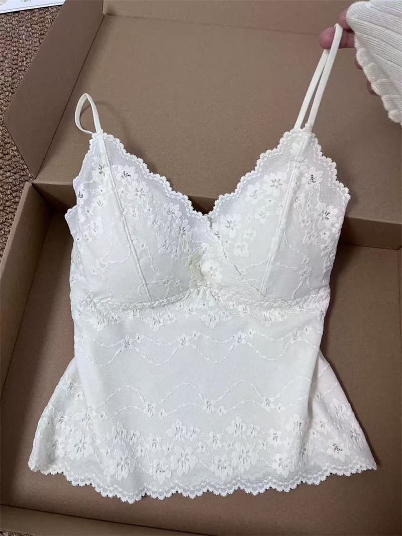 섹시함 순수한 욕망 바람 V넥 자카드 레이스 작은 슬링 여성 여름 새로운 몸매 가꾸기 인사이드 가져 가라. 벨트 가슴 패드 만나는 조끼 상세 이미지 2