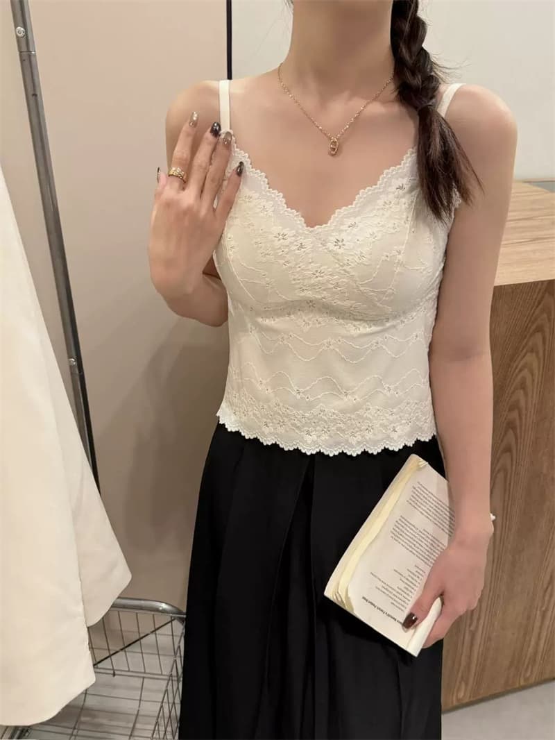 섹시함 순수한 욕망 바람 V넥 자카드 레이스 작은 슬링 여성 여름 새로운 몸매 가꾸기 인사이드 가져 가라. 벨트 가슴 패드 만나는 조끼 상세 이미지 4
