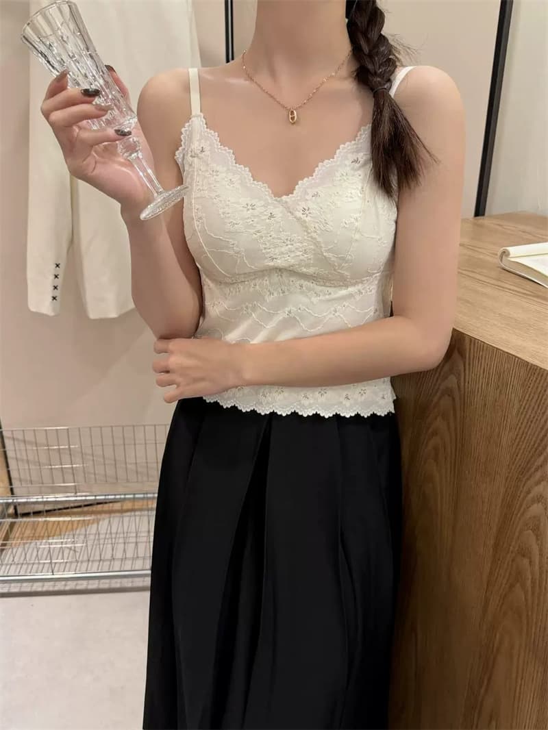 섹시함 순수한 욕망 바람 V넥 자카드 레이스 작은 슬링 여성 여름 새로운 몸매 가꾸기 인사이드 가져 가라. 벨트 가슴 패드 만나는 조끼 상세 이미지 7