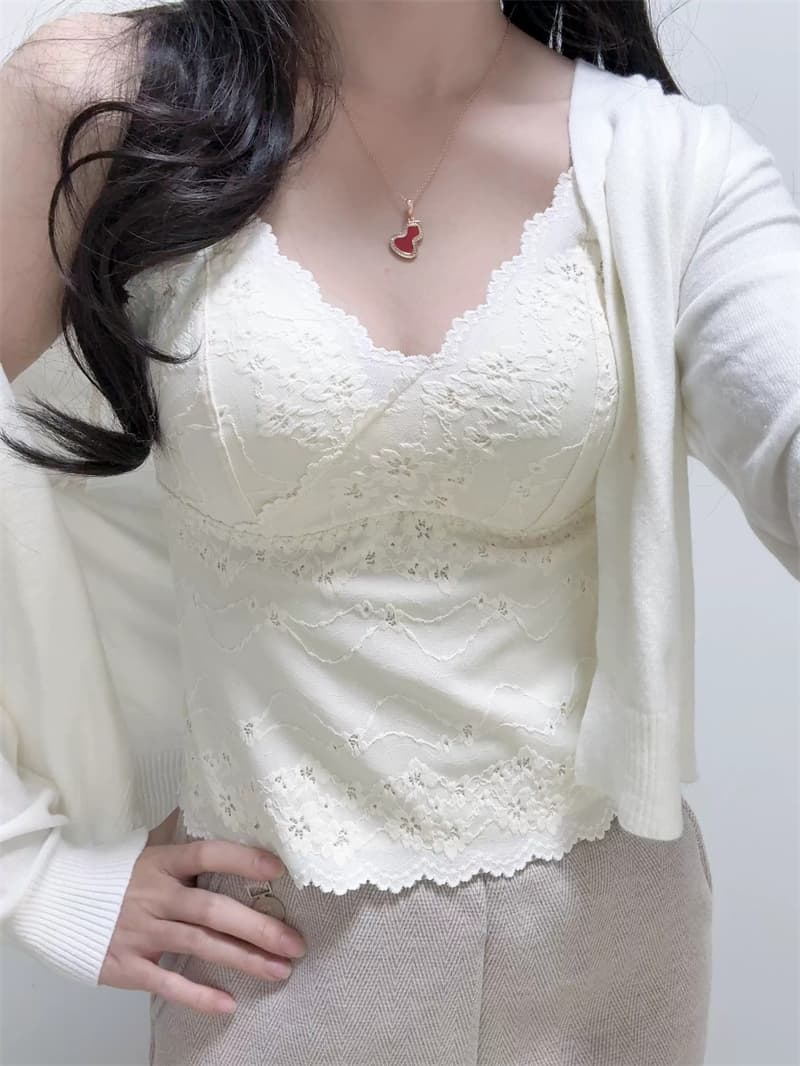 섹시함 순수한 욕망 바람 V넥 자카드 레이스 작은 슬링 여성 여름 새로운 몸매 가꾸기 인사이드 가져 가라. 벨트 가슴 패드 만나는 조끼 상세 이미지 9