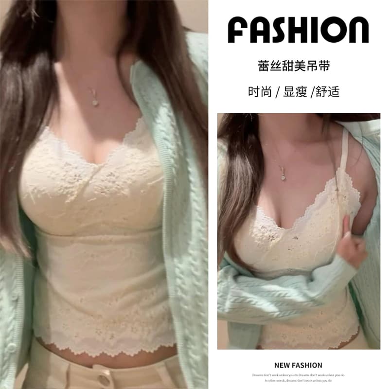 섹시함 순수한 욕망 바람 V넥 자카드 레이스 작은 슬링 여성 여름 새로운 몸매 가꾸기 인사이드 가져 가라. 벨트 가슴 패드 만나는 조끼 상세 이미지 17