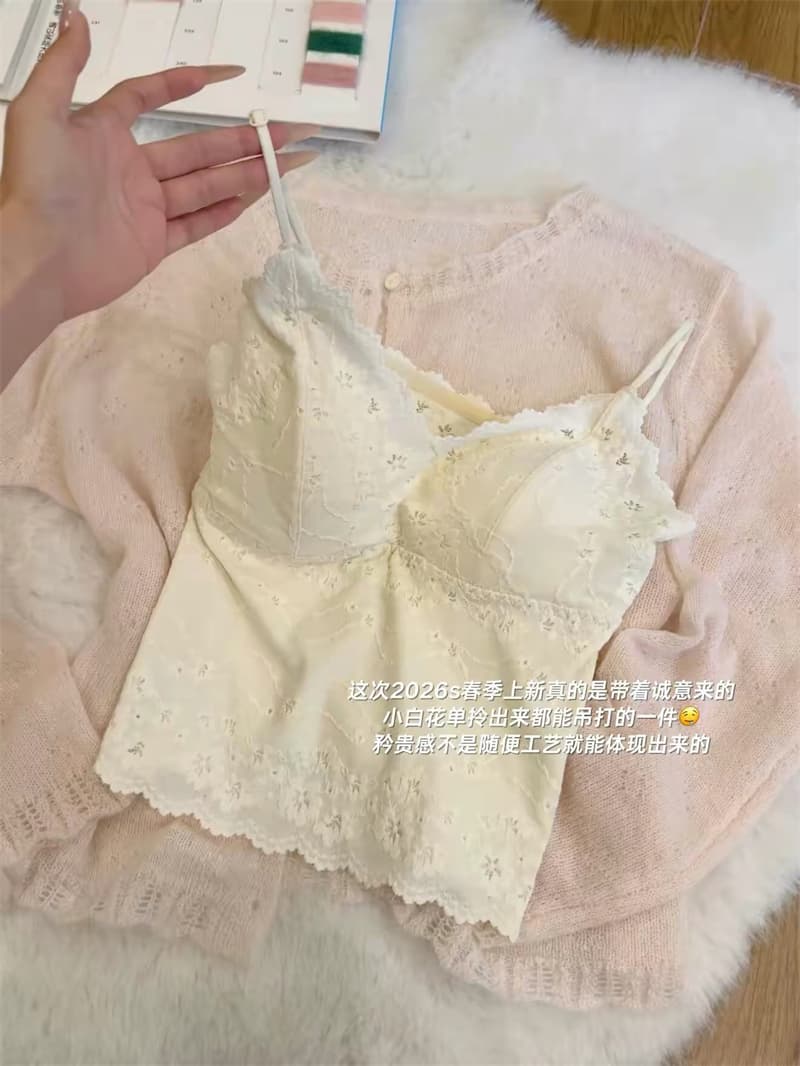 섹시함 순수한 욕망 바람 V넥 자카드 레이스 작은 슬링 여성 여름 새로운 몸매 가꾸기 인사이드 가져 가라. 벨트 가슴 패드 만나는 조끼 상세 이미지 20