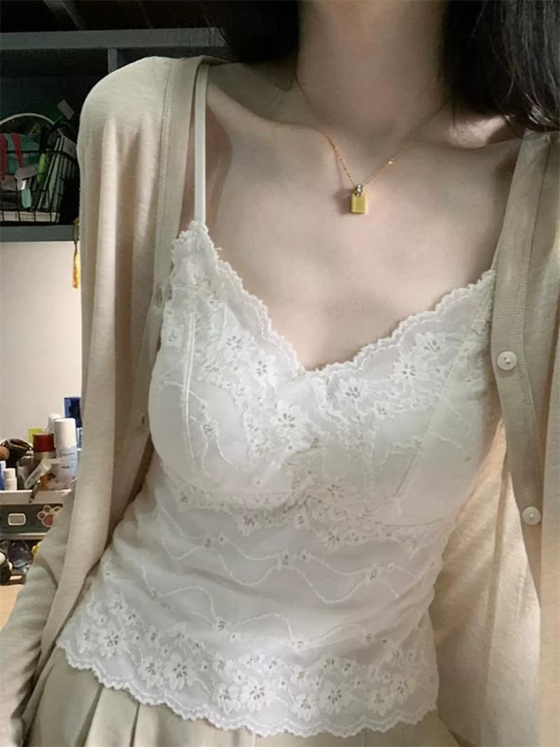 섹시함 순수한 욕망 바람 V넥 자카드 레이스 작은 슬링 여성 여름 새로운 몸매 가꾸기 인사이드 가져 가라. 벨트 가슴 패드 만나는 조끼 이미지 2