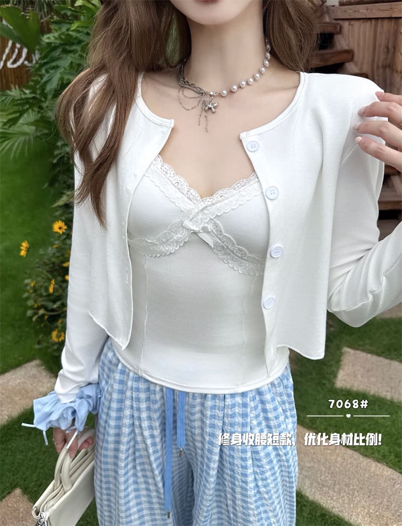 힘 공장 프랑스식 이른 가을 부드러운 신선함 V넥 슬립 여성 부드러운 레이스 나만의 것을 가져와 라. 가슴 패드 투피스 세트 세트 상세 이미지 21