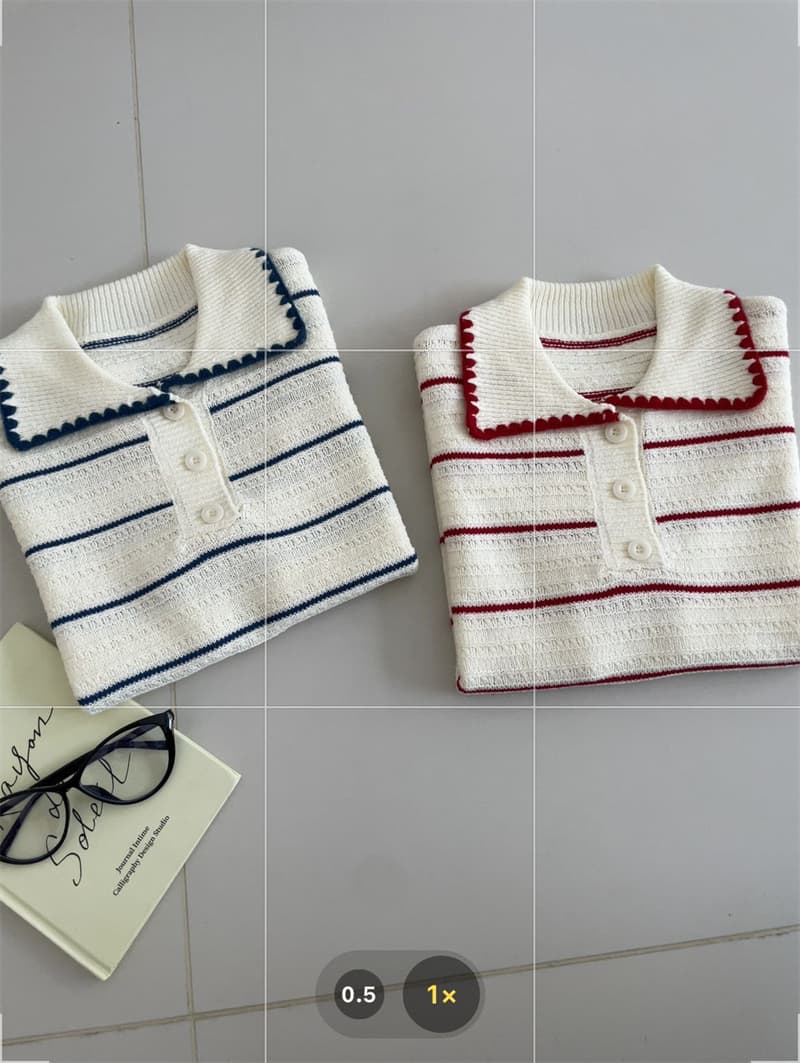 2026 새로운 소녀 센스 배색 스트라이프 polo 셔츠 물결무늬 측면 베이비 칼라 홀로우 아웃 질감 반팔 니트 스웨터 상세 이미지 3