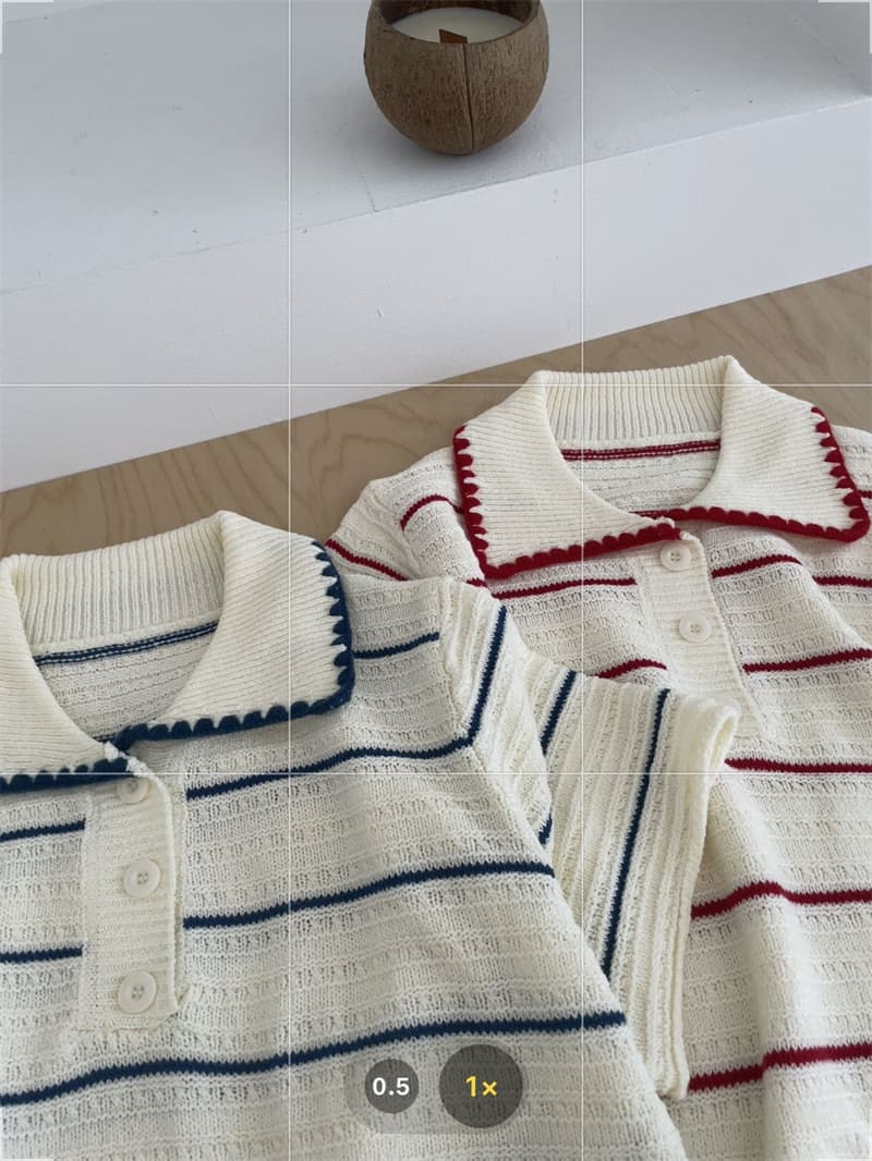 2026 새로운 소녀 센스 배색 스트라이프 polo 셔츠 물결무늬 측면 베이비 칼라 홀로우 아웃 질감 반팔 니트 스웨터 상세 이미지 6