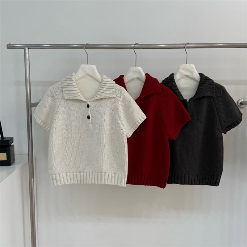 한국 스타일 미니멀리즘 POLO 칼라 반팔 캐주얼 니트 스웨터 여성 겨울 새로운 스택 착용 품격 슬림해 보이는 다용도 스웨터 상세 이미지 6