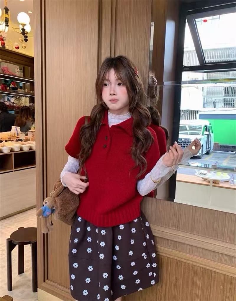 한국 스타일 미니멀리즘 POLO 칼라 반팔 캐주얼 니트 스웨터 여성 겨울 새로운 스택 착용 품격 슬림해 보이는 다용도 스웨터 상세 이미지 11