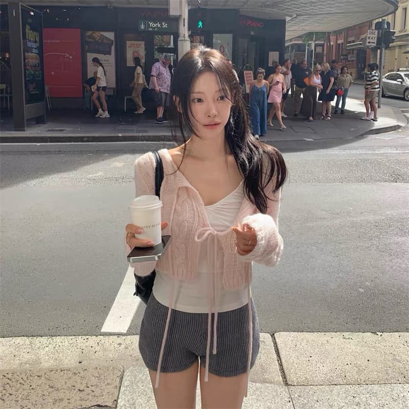 2026 이른 가을 켜기 새로운 V넥 레이스업 레이스 오픈 가디건 여성 프랑스식 부드러운 바람 재킷 작은 숄 맨위 상세 이미지 37