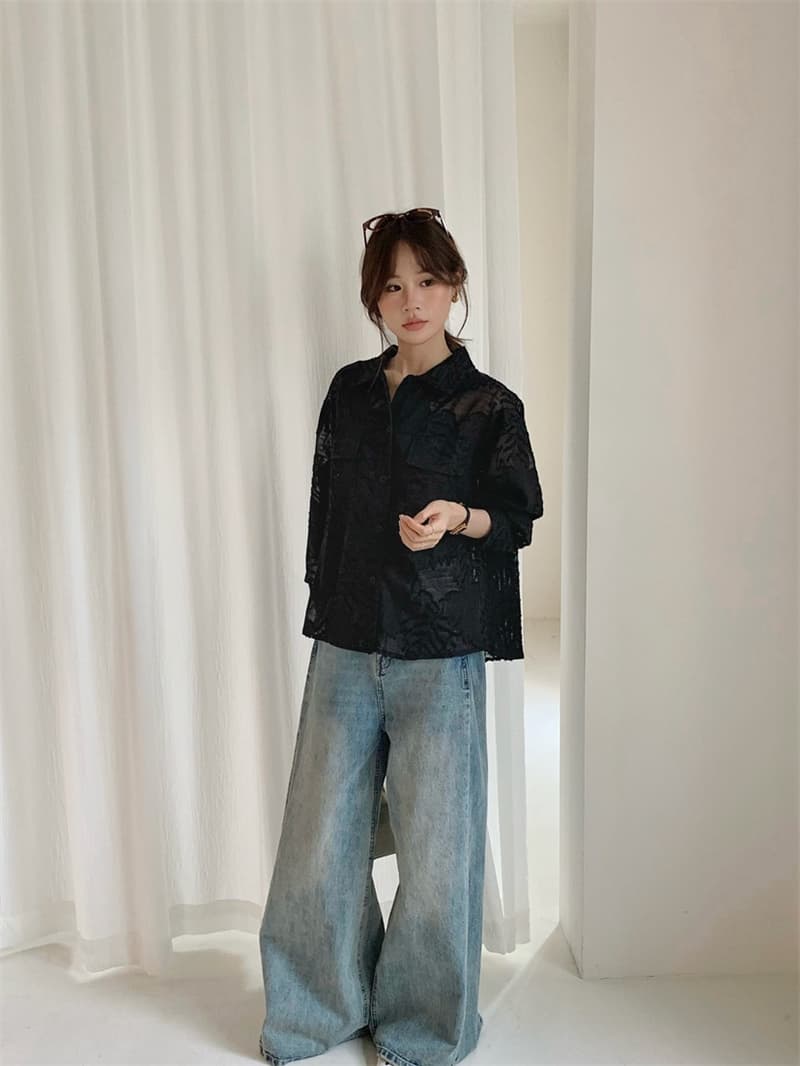 이른 가을 한 레트로 더블 주머니 작은 대중 무거운 작업 뒤로 루버 접기 폴로 칼라 긴팔 마이크로 ~을 통해 셔츠 루즈핏 셔츠 여성 상세 이미지 22