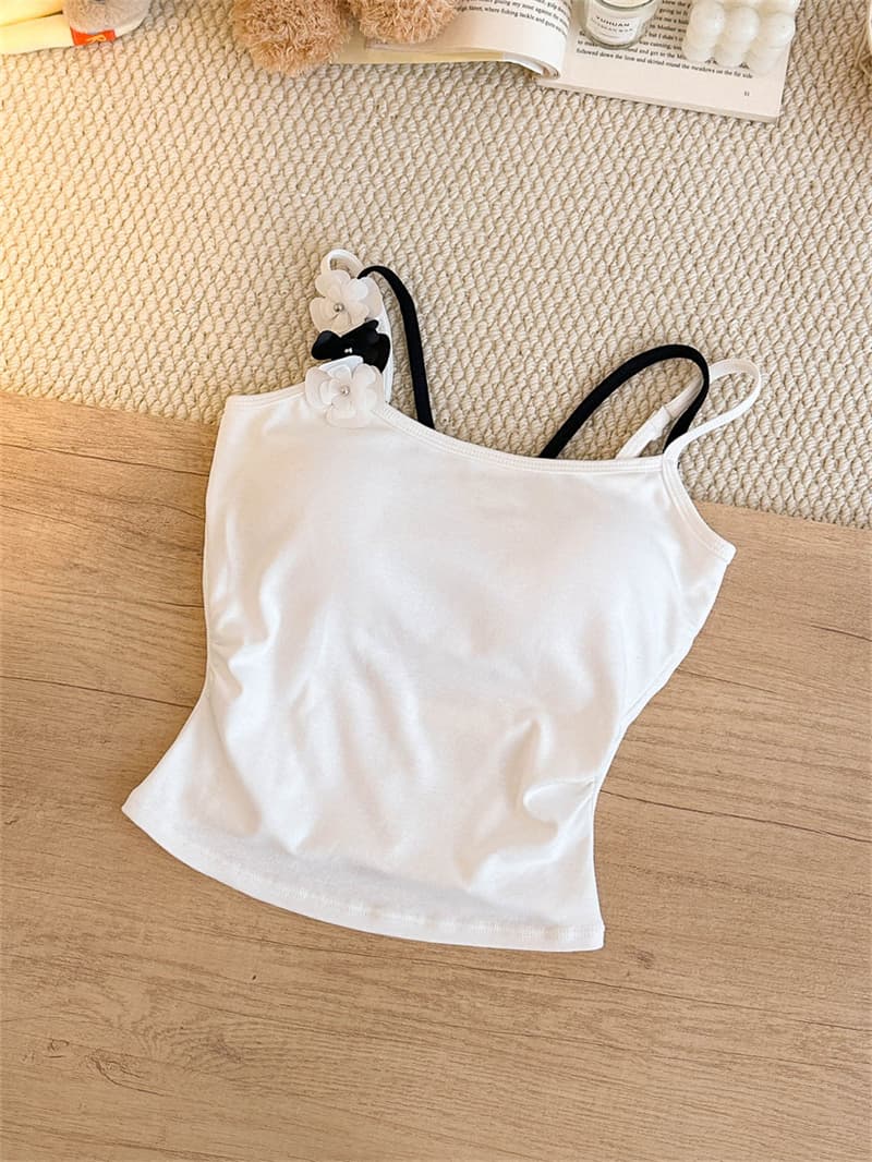 여름 한 부서 꽃 더블 어깨끈 캐미솔 뒤로 나비 매듭 홀로우 아웃 몸매 가꾸기 나만의 것을 가져와 라. 가슴 패드 인사이드 잡아라. 의류 상세 이미지 14