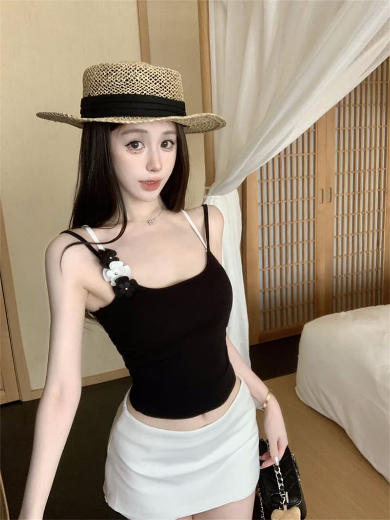 여름 한 부서 꽃 더블 어깨끈 캐미솔 뒤로 나비 매듭 홀로우 아웃 몸매 가꾸기 나만의 것을 가져와 라. 가슴 패드 인사이드 잡아라. 의류 상세 이미지 24