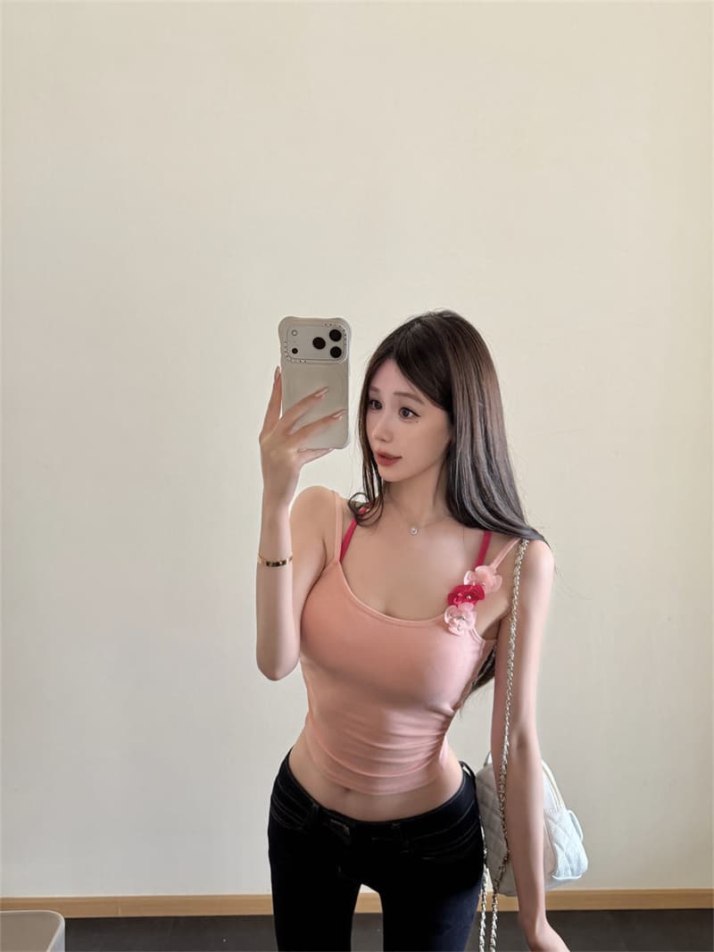 여름 한 부서 꽃 더블 어깨끈 캐미솔 뒤로 나비 매듭 홀로우 아웃 몸매 가꾸기 나만의 것을 가져와 라. 가슴 패드 인사이드 잡아라. 의류 상세 이미지 41