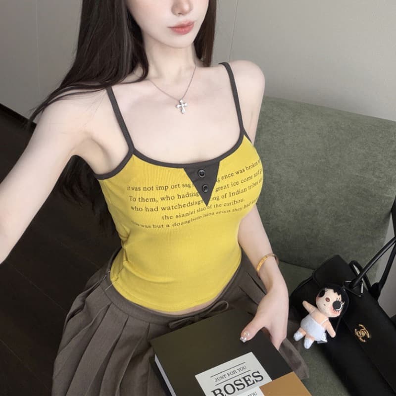 실사 감소되지 않음 매운맛 알파벳 프린트 배색 캐미솔 여름 패션 몸매 가꾸기 다용도 벨트 가슴 패드 의류 이미지 3